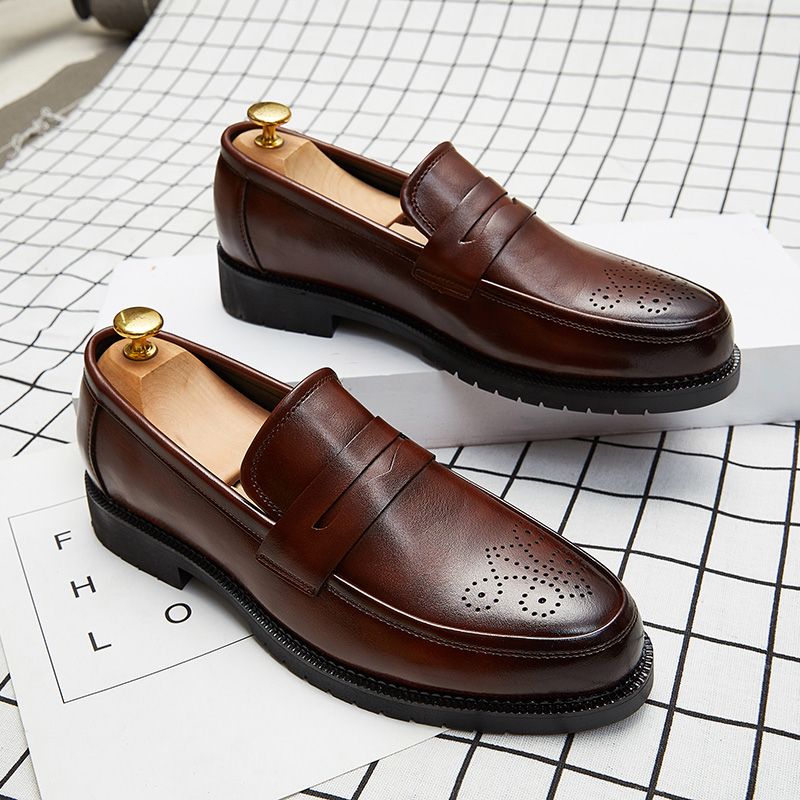 Mens Formal Shoes Slip On Business Footwear-Brown