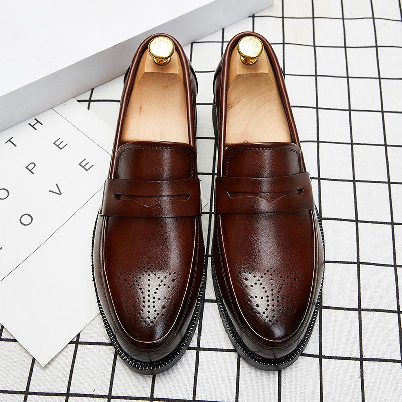 Mens Formal Shoes Slip On Business Footwear-Brown