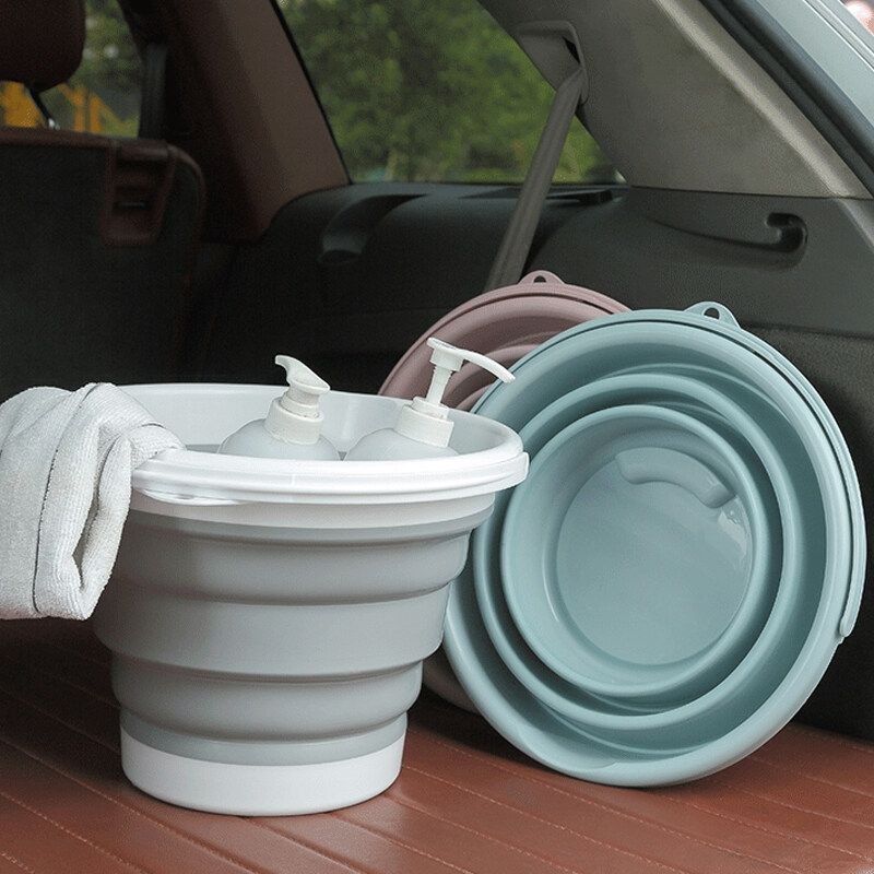 Beige 3L/5L/10L Portable Folding Bucket Silicone Retractable Multifunctional Bucket Car/Washing/ Camping//Hiking 5L