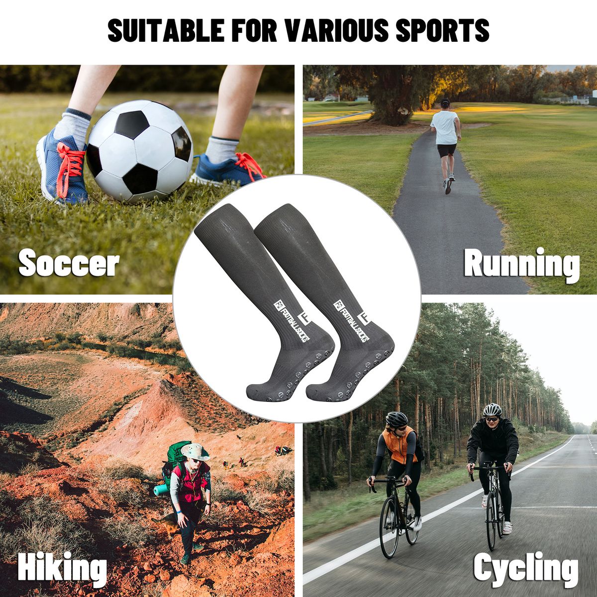 Football Socks Anti Slip Grips Stretchable Breathable