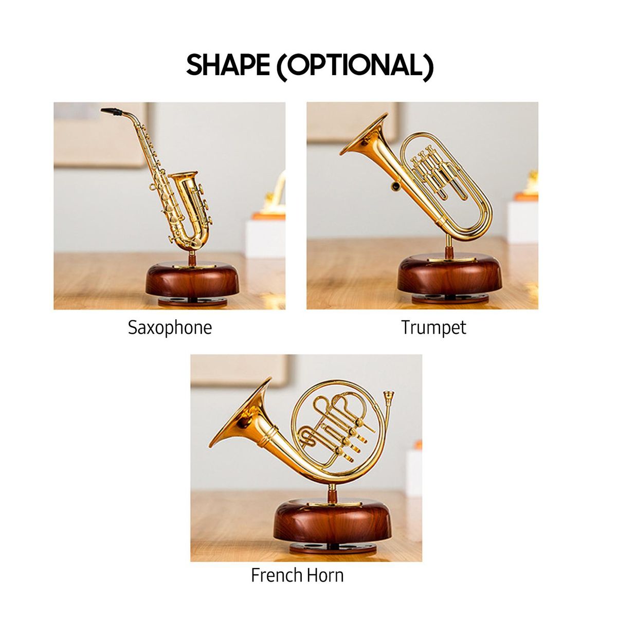 French Horn Music Box Classical Wind Up Musicbox Twirling Music Box Rotating Base Brass Wind Instrument Miniature Replica Artware Gift for Christmas Birthday Valentine's Day Mother's Day Father's Day