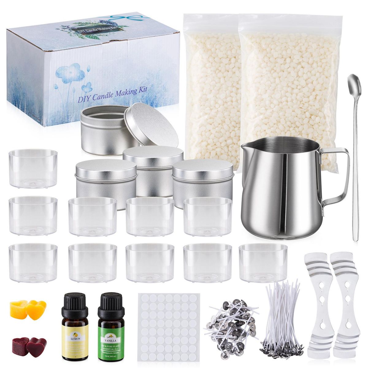 DIY Candle Making Kit Supplies for Art and Craft with Beeswax Pot Fragrance Oil Cotton Core   Holder Candle Wicks Sticker Candles Tins and Spoon Handmade Gifts for Christmas Birthday   Wedding Party