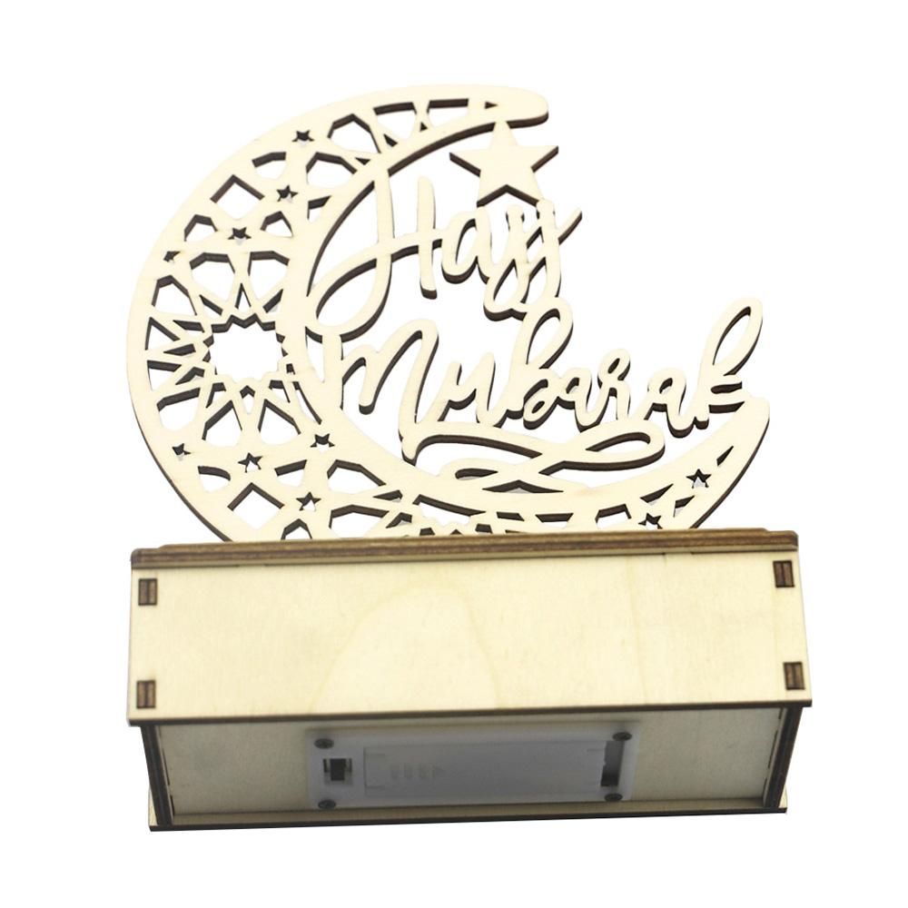 Wooden Moon L-ed Light Decoration with Letters Ramadan Eid Mubarak Home Decor Craft