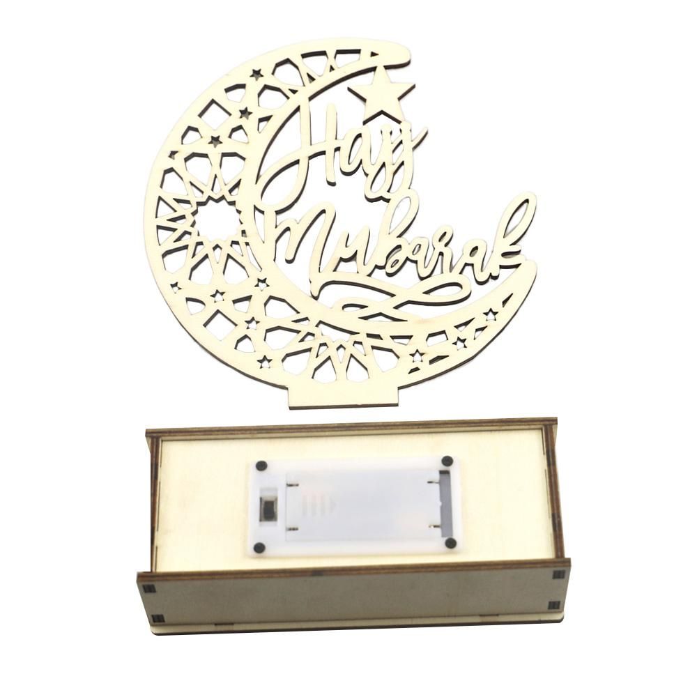 Wooden Moon L-ed Light Decoration with Letters Ramadan Eid Mubarak Home Decor Craft