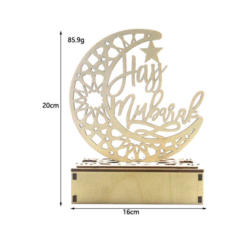 Wooden Moon L-ed Light Decoration with Letters Ramadan Eid Mubarak Home Decor Craft