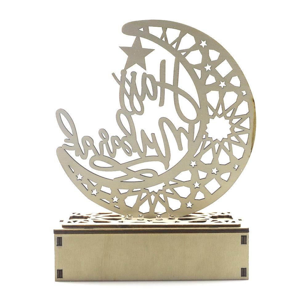 Wooden Moon L-ed Light Decoration with Letters Ramadan Eid Mubarak Home Decor Craft