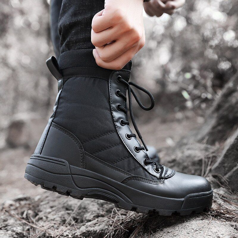 Black Tactical Ary Boots Men Boots Special Force Desert Combat  Boots Man Hiking Boots Ankle Shoes Men Work Safty Shoes-black TSCJX-05