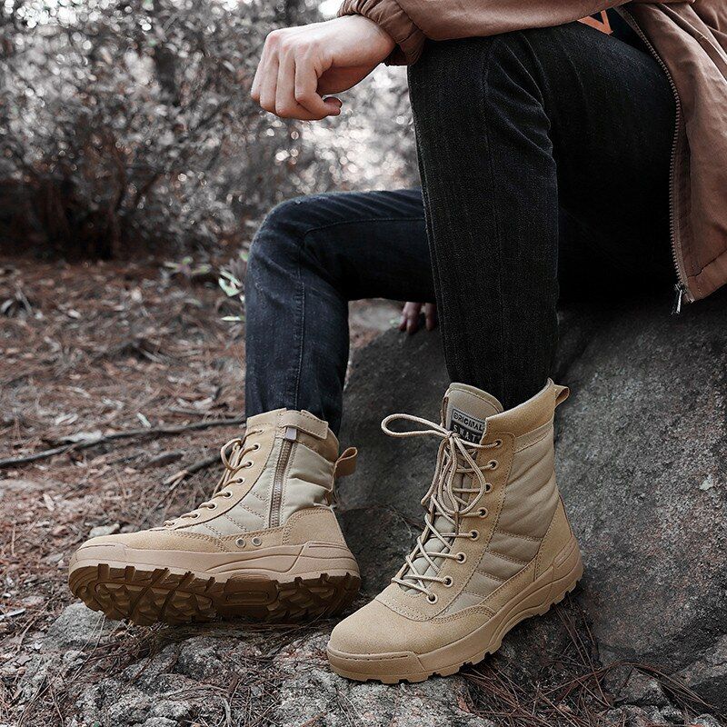 Black Tactical Ary Boots Men Boots Special Force Desert Combat  Boots Man Hiking Boots Ankle Shoes Men Work Safty Shoes-black TSCJX-05
