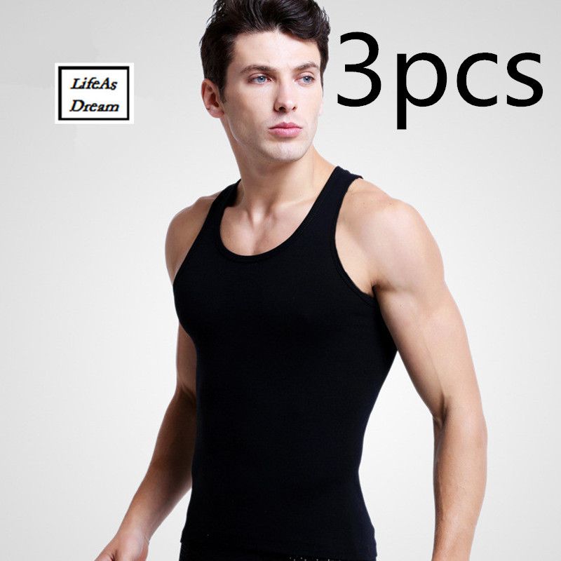 3Pcs Men Fitness Tank Top Casual Sports Sleeveless Shirt Male Vest Fashion Bodybuilding Man Gym Workout Clothing Pure Singlet-bx-3se