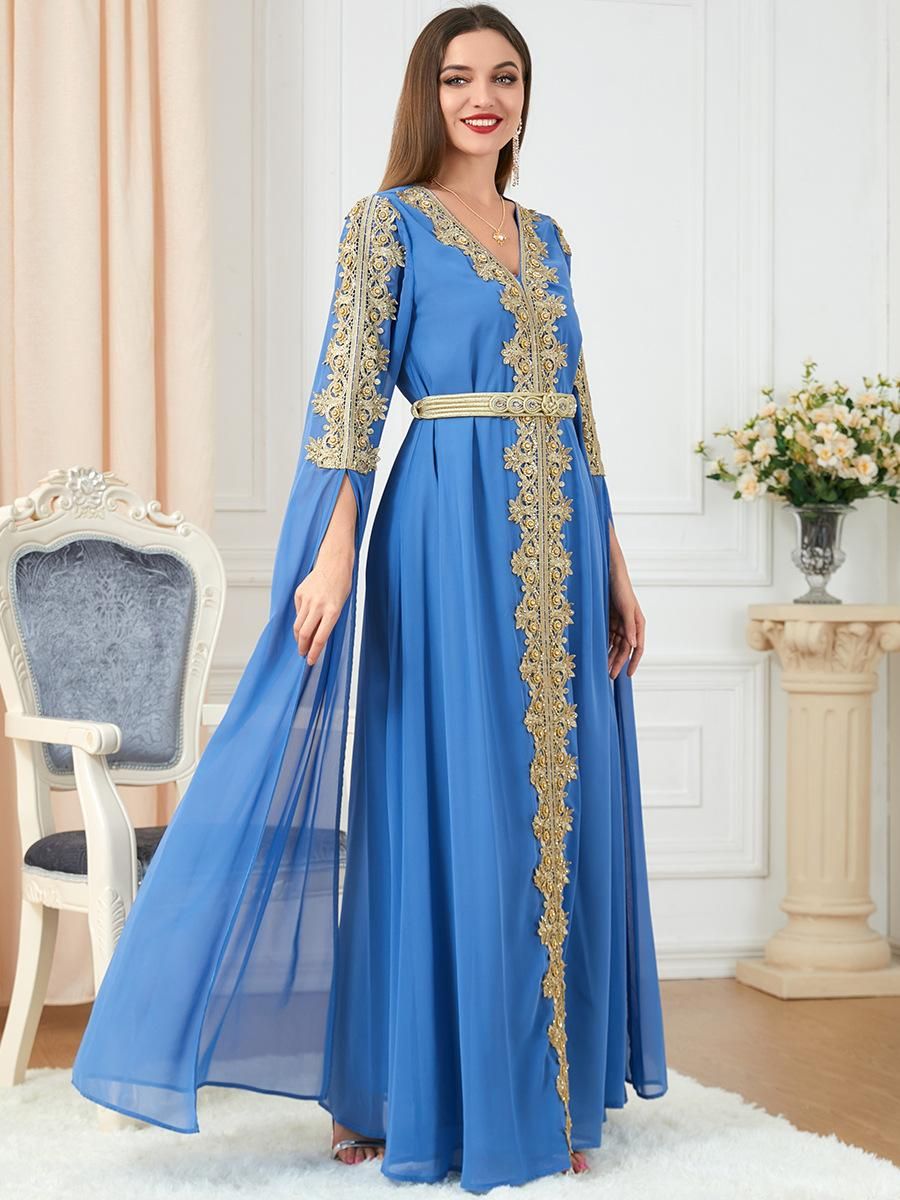 3229 Dubai women's patchwork ultra long sleeved autumn women's abaya dress dress