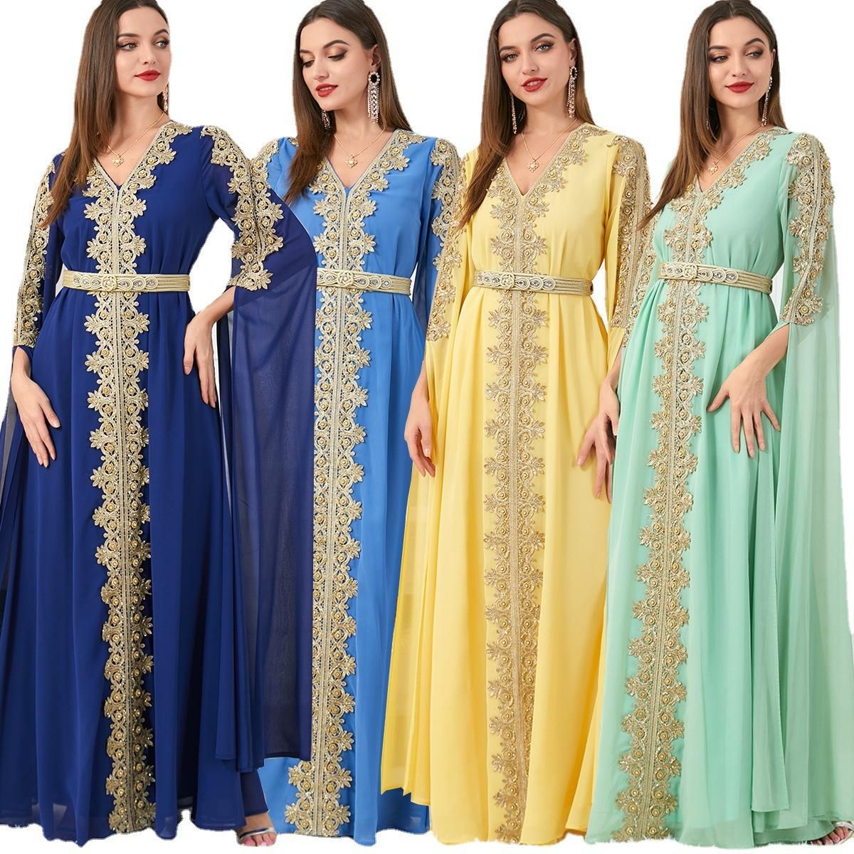 3229 Dubai women's patchwork ultra long sleeved autumn women's abaya dress dress
