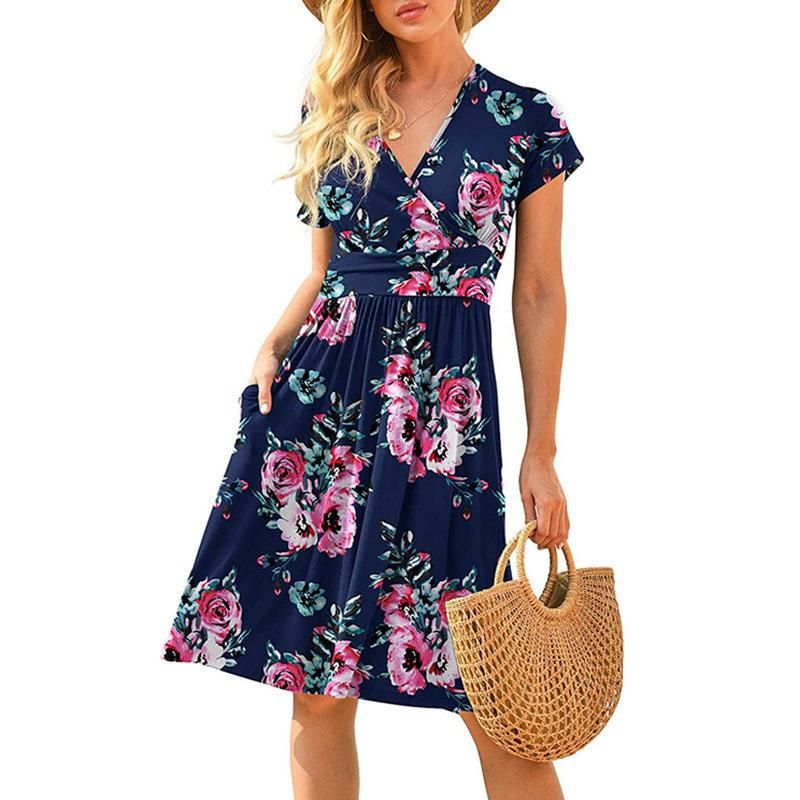 Brand 2022 Summer Leisure City Leisure Women's V-neck A-line Dress Origin