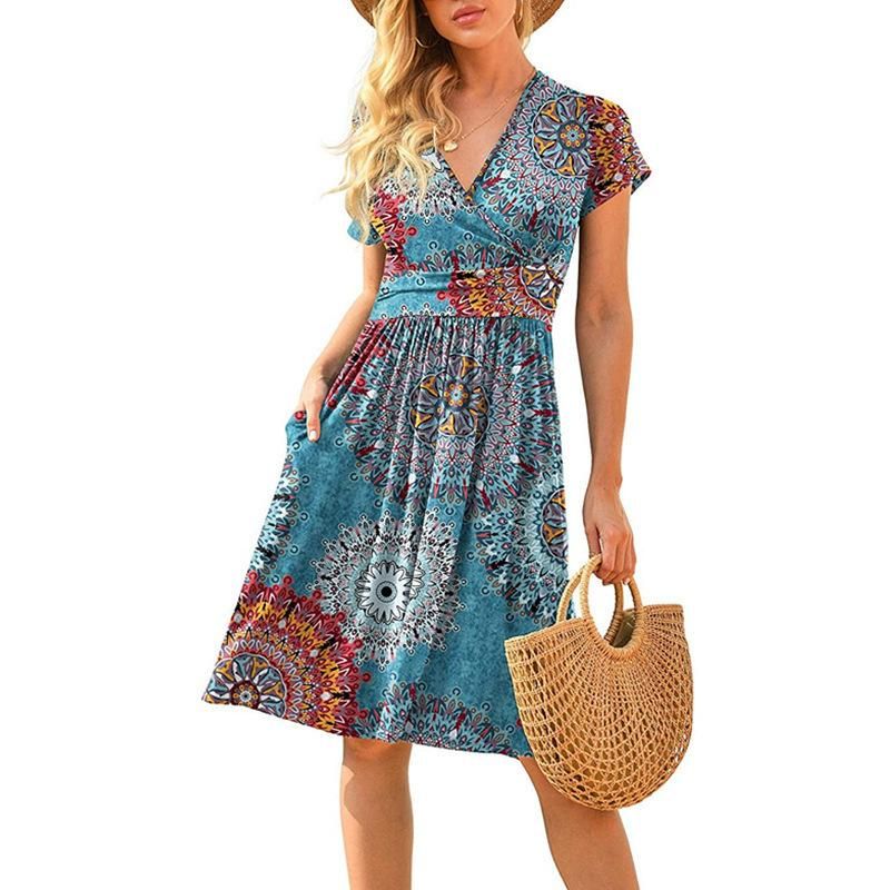 Brand 2022 Summer Leisure City Leisure Women's V-neck A-line Dress Origin