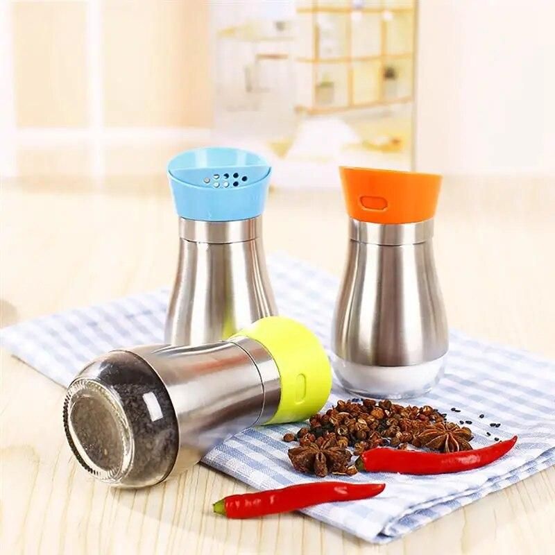 3pcs Seasoning Shaker Spice Bottles Stainless Steel Seasoning Cooking Tool Accessarie Kitchen Seasoning Bottle Pepper Grinder