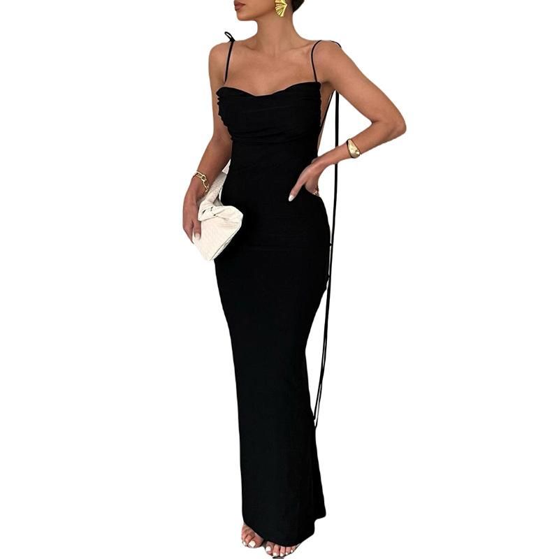 INS Style 2023 Spring New Women's Fashion Strap Sexy Open Back Slim Fit Wrap Hip Style Dress