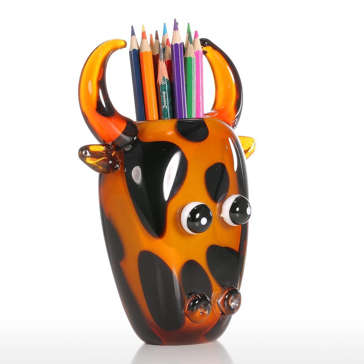 Tooarts Cow Container Gift Glass Ornament Animal Figurine Handblown Home Decor Yellow & Black