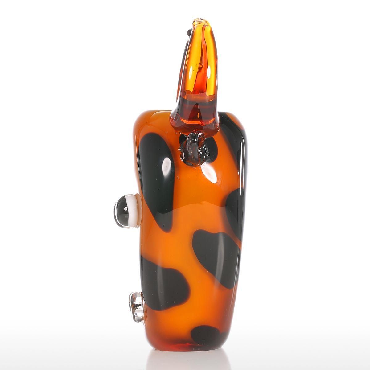 Tooarts Cow Container Gift Glass Ornament Animal Figurine Handblown Home Decor Yellow & Black