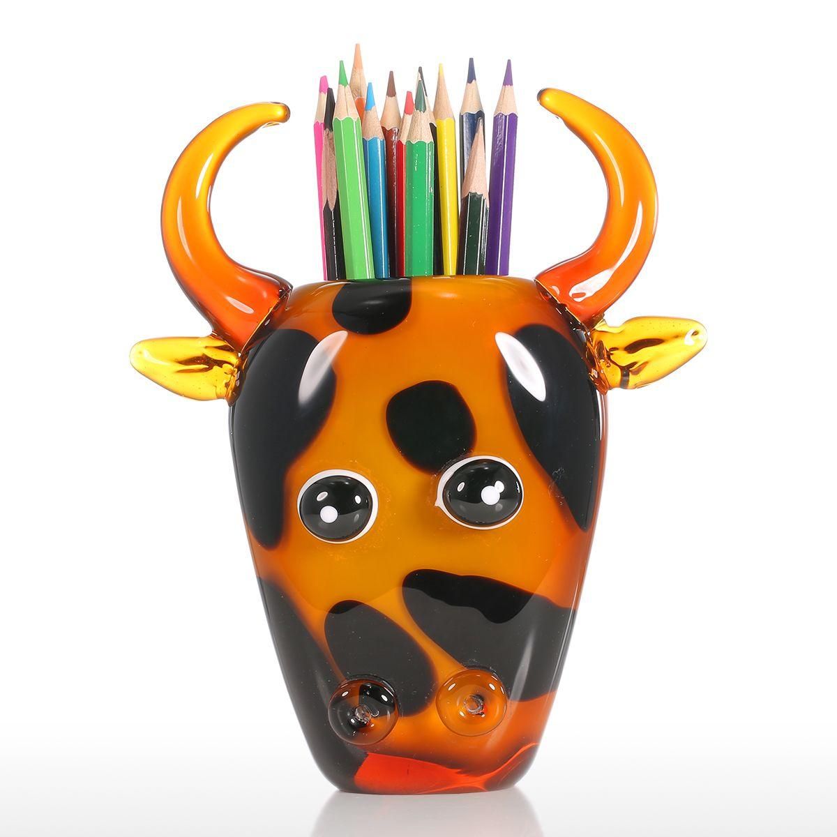 Tooarts Cow Container Gift Glass Ornament Animal Figurine Handblown Home Decor Yellow & Black