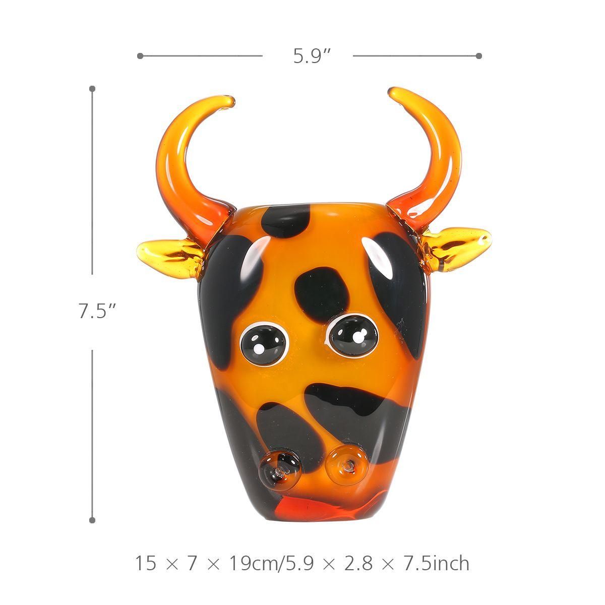 Tooarts Cow Container Gift Glass Ornament Animal Figurine Handblown Home Decor Yellow & Black