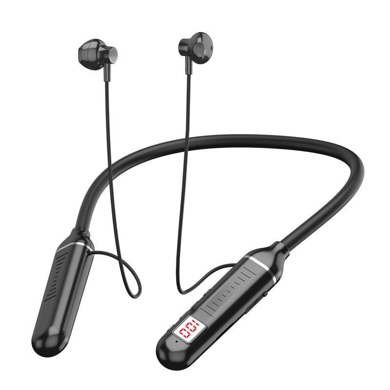 Bluetooth headset hanging neck digital display mobile phone headset Black