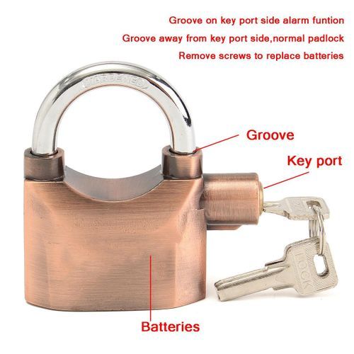 3 Keys Coppery Alarm Lock Security Anti-Theft Padlock