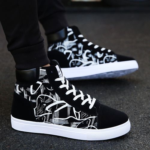 Mens High Top Shoes Running Casual Sneaker-Black