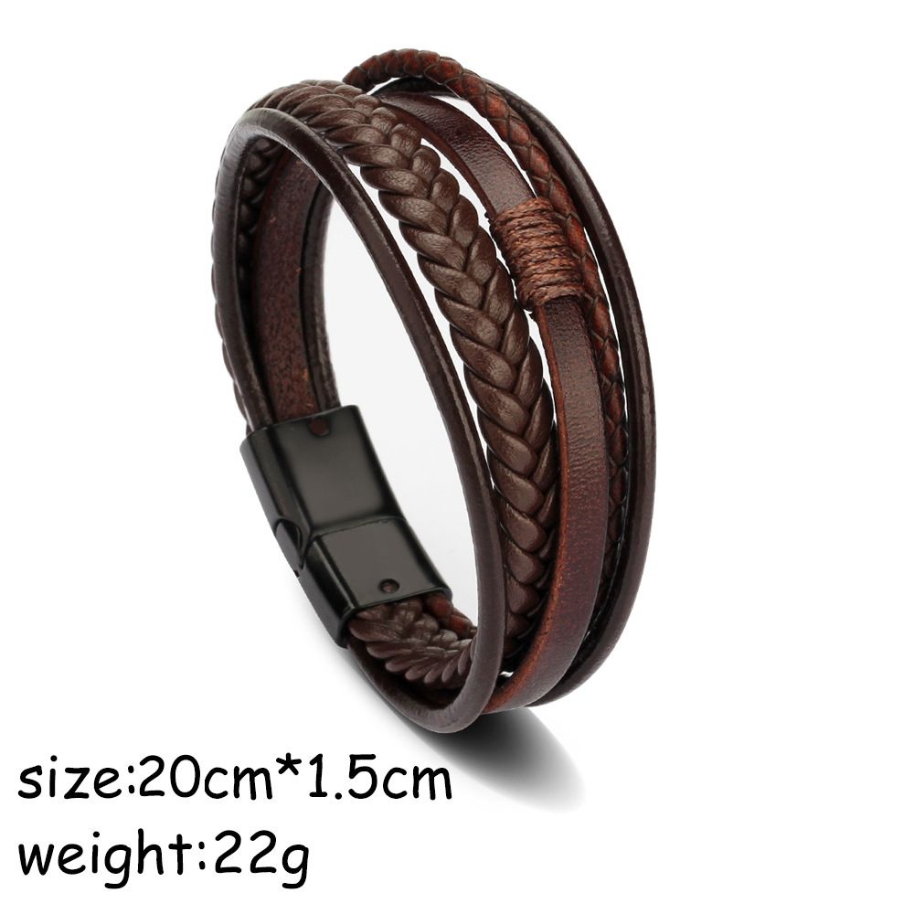21cm Mens Braided Bracelet  Leather Cuff Angle Wristband