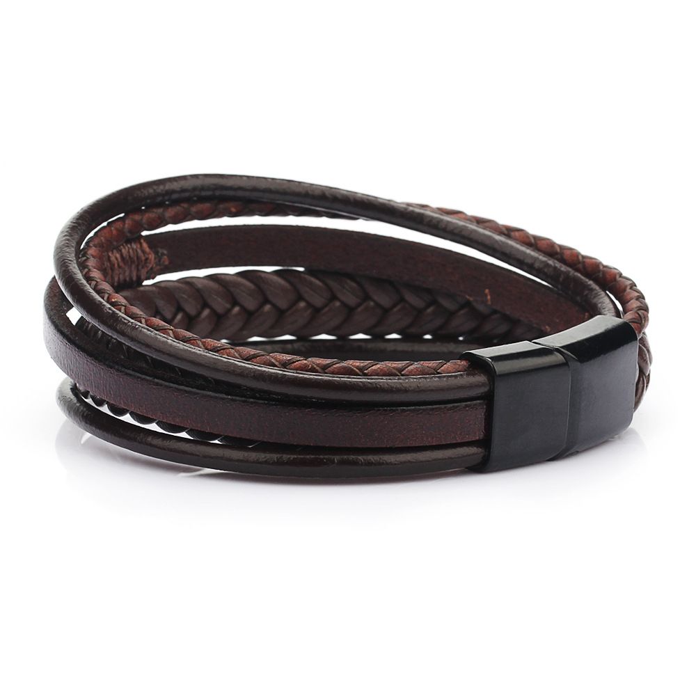21cm Mens Braided Bracelet  Leather Cuff Angle Wristband
