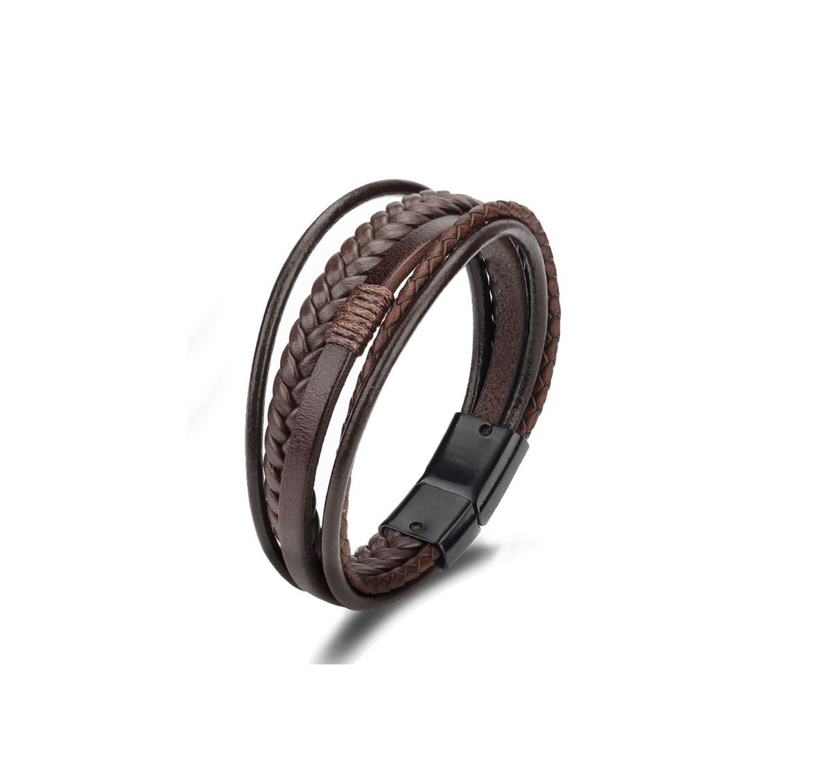 21cm Mens Braided Bracelet  Leather Cuff Angle Wristband