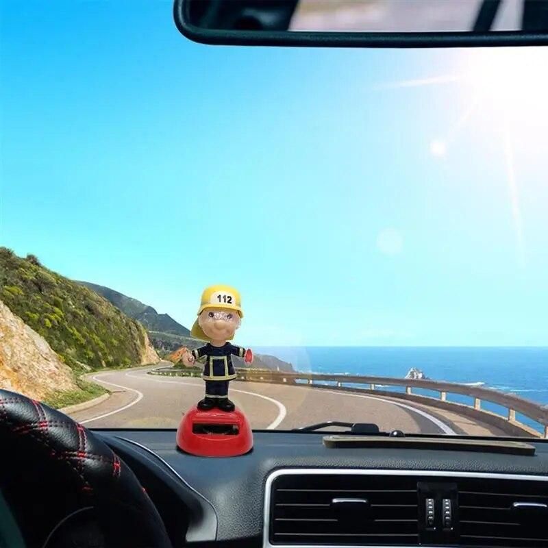 Solar Powered Fireman Shaking Doll Bobble Toy Gift Christmas Children's Gifts Shaking Head Figurine Home Car Interior Decoration