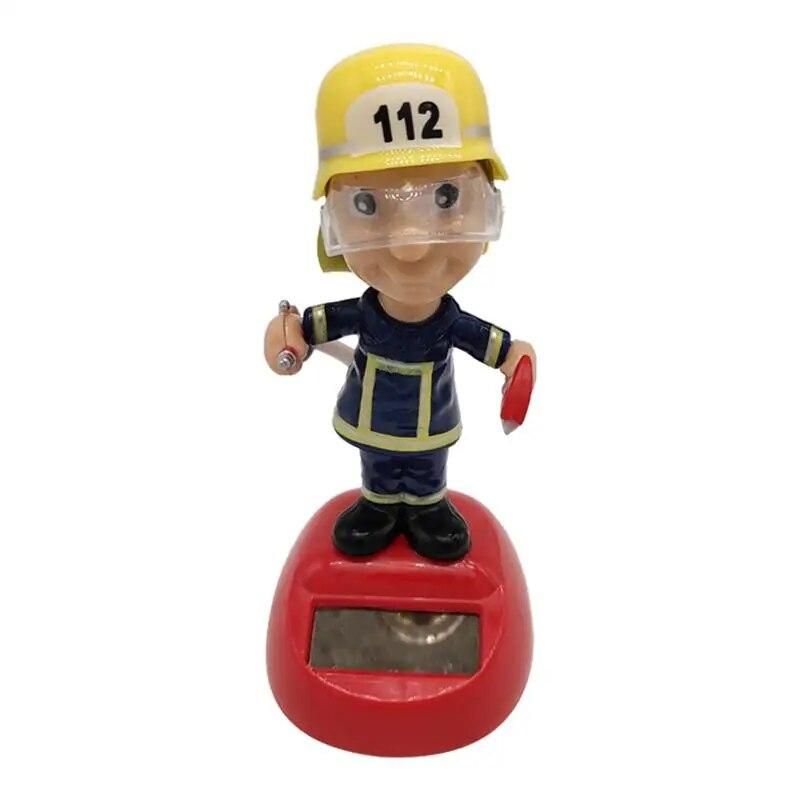 Solar Powered Fireman Shaking Doll Bobble Toy Gift Christmas Children's Gifts Shaking Head Figurine Home Car Interior Decoration
