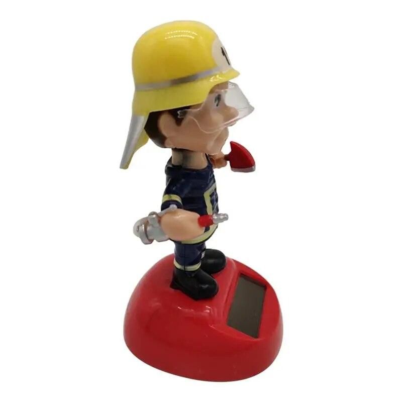 Solar Powered Fireman Shaking Doll Bobble Toy Gift Christmas Children's Gifts Shaking Head Figurine Home Car Interior Decoration