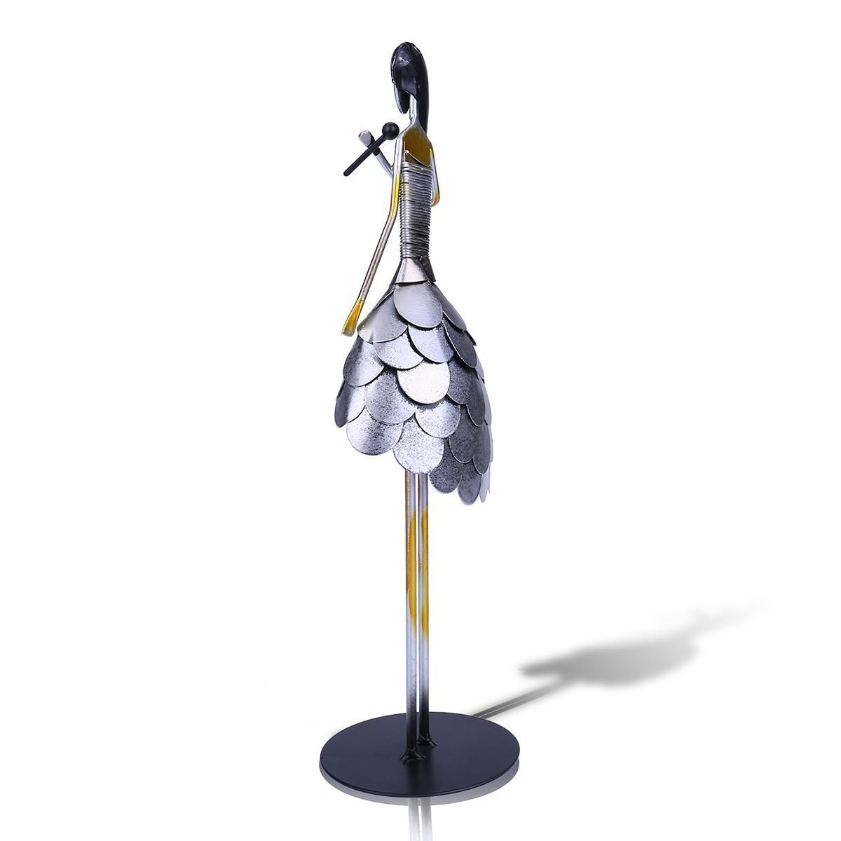 Tooarts Singing Girl Handmade Metal Sculpture Handicraft Home Decor Creative Ornament Music Instrument Gift