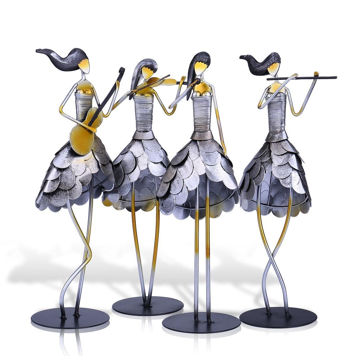 Tooarts Singing Girl Handmade Metal Sculpture Handicraft Home Decor Creative Ornament Music Instrument Gift