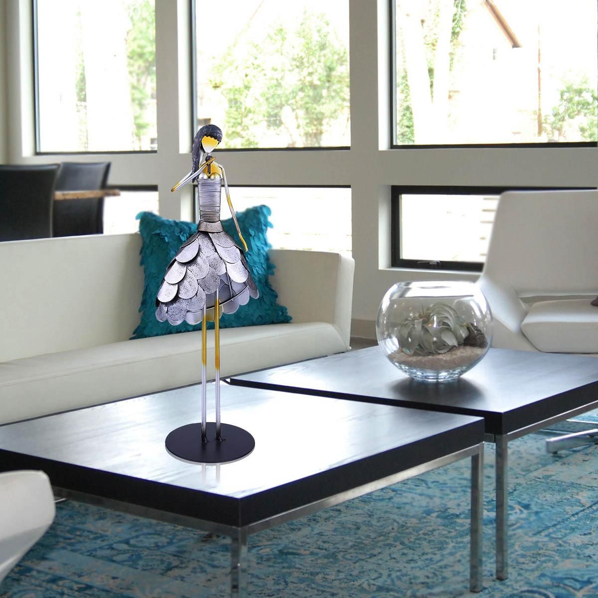 Tooarts Singing Girl Handmade Metal Sculpture Handicraft Home Decor Creative Ornament Music Instrument Gift