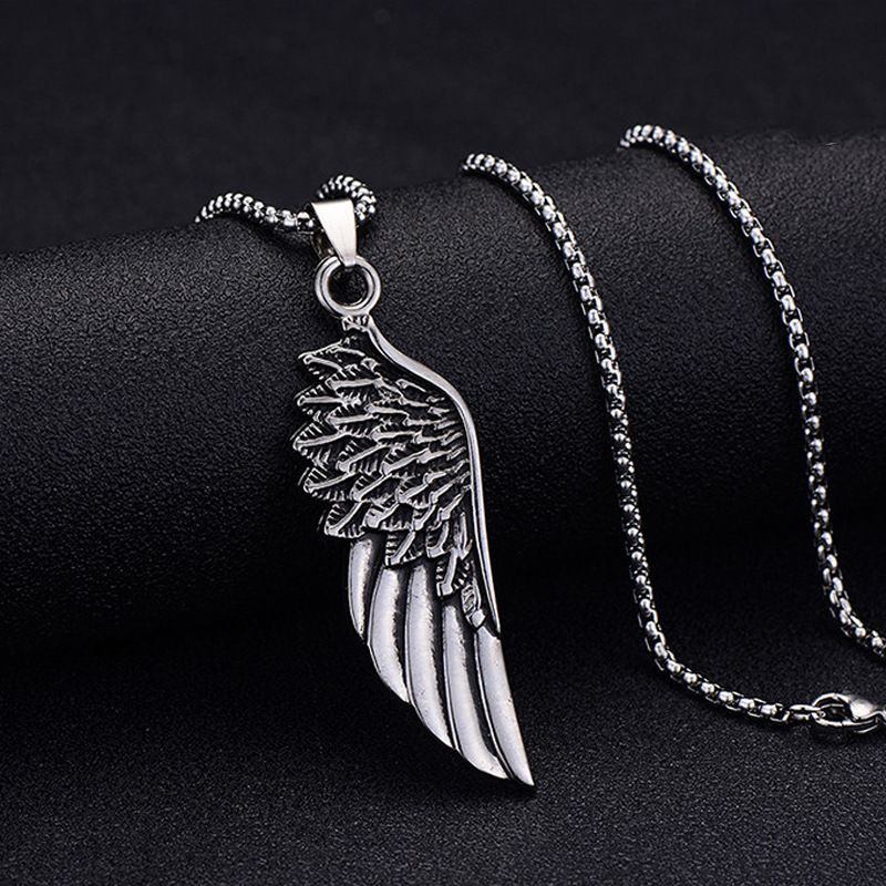 Hip-hop Titanium  Angel Wing Pendant Necklace
