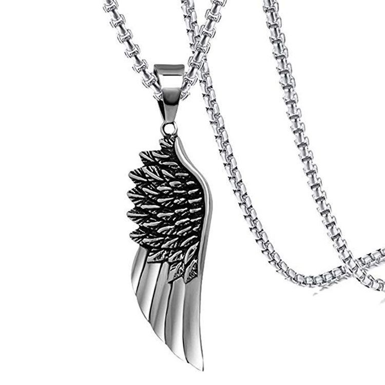 Hip-hop Titanium  Angel Wing Pendant Necklace