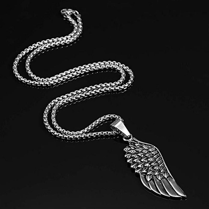 Hip-hop Titanium  Angel Wing Pendant Necklace