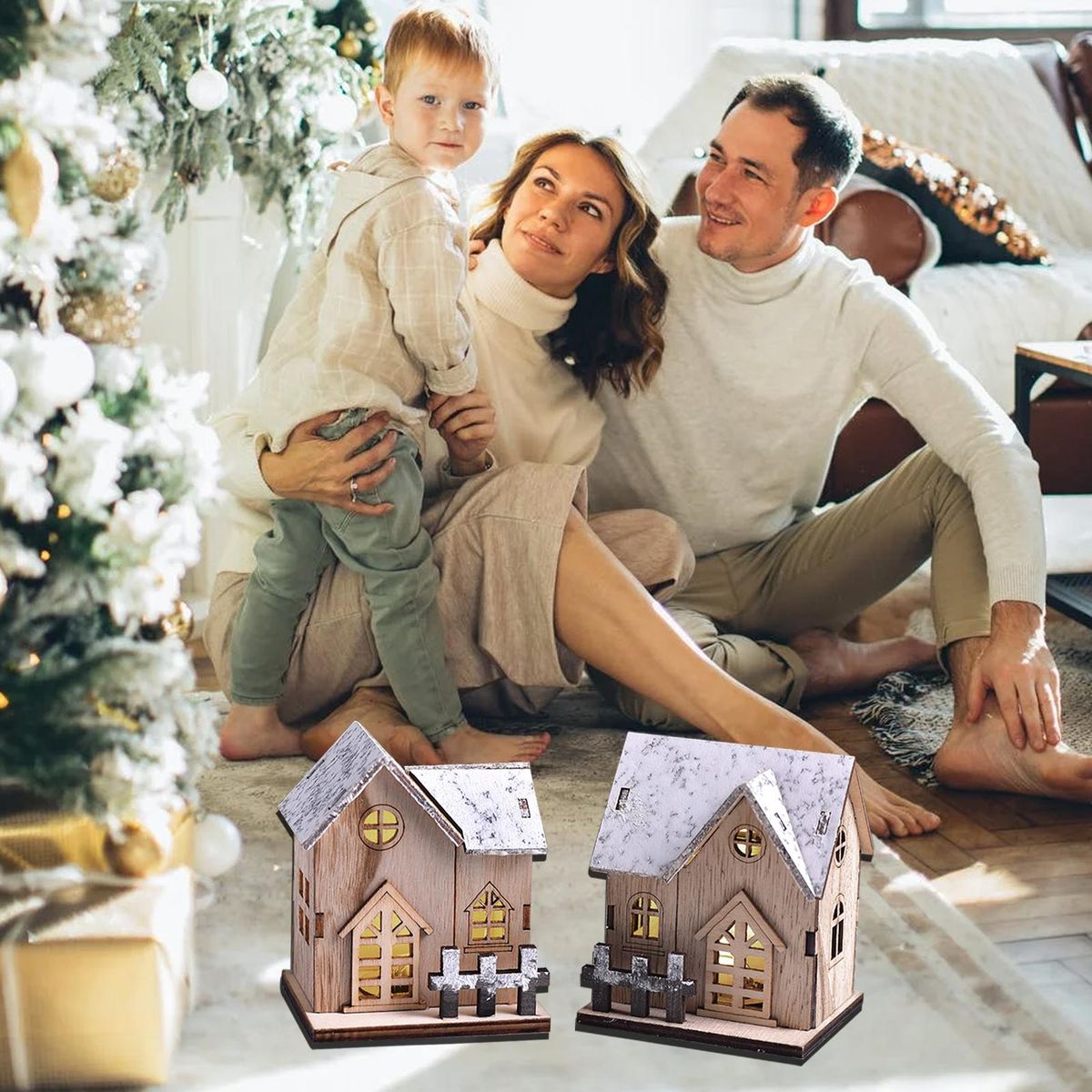Small Wooden House Desktop Decoration Luminous Wood Craft Ornament Small DIY Ornament Festival & Holiday Decoration & Gift Bedroon Office Living Room