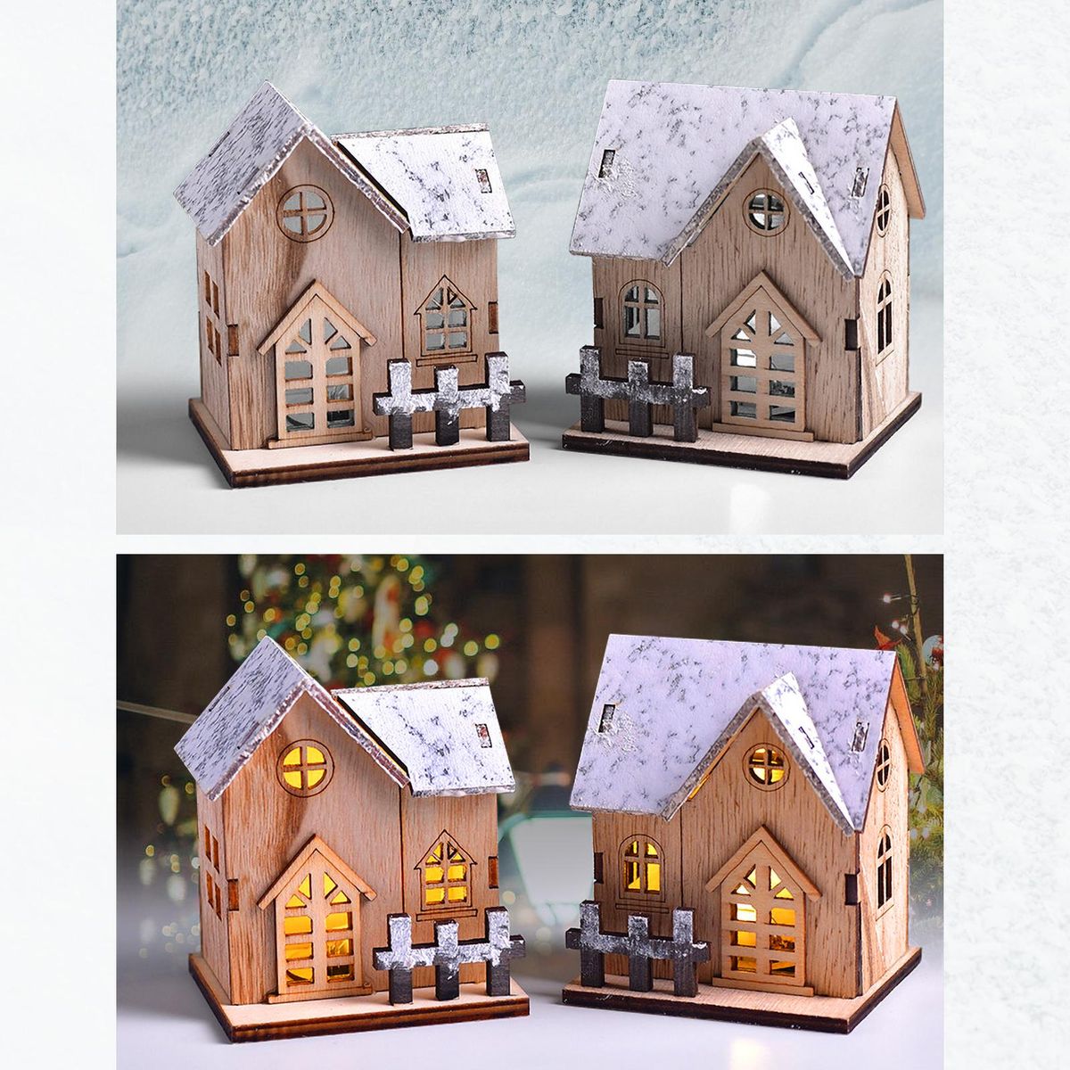 Small Wooden House Desktop Decoration Luminous Wood Craft Ornament Small DIY Ornament Festival & Holiday Decoration & Gift Bedroon Office Living Room