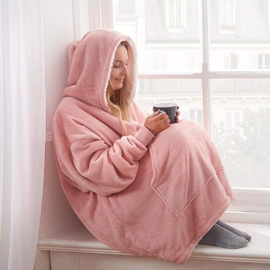 TVhugglehoodie pullover fleece jacket hooded outdoor cold-proof and warm lazy TV blanket nightgown