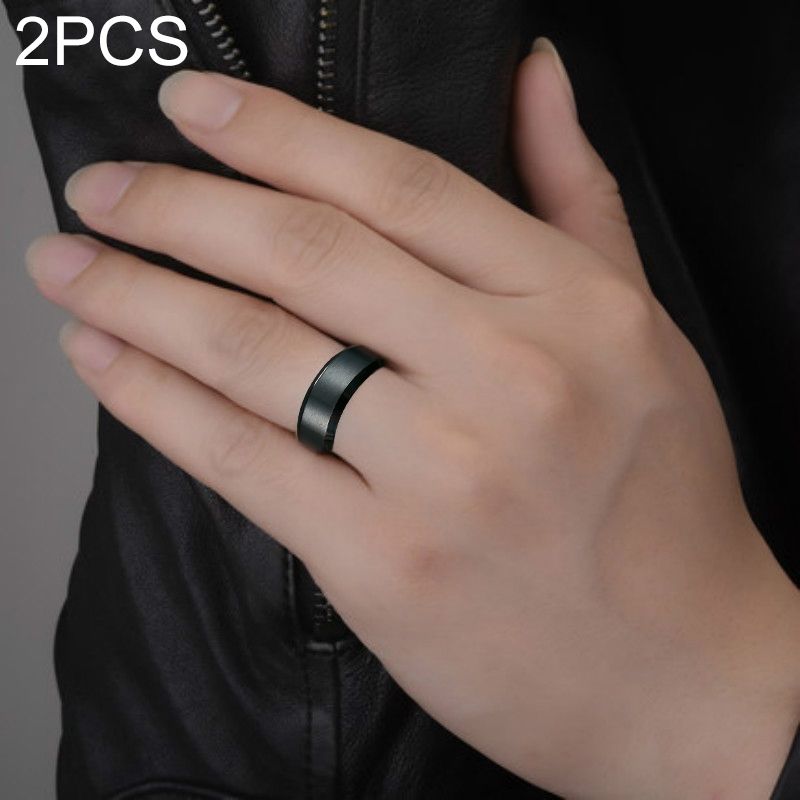2 PCS Ring Men Titanium Black, Ring Size:6(Black)