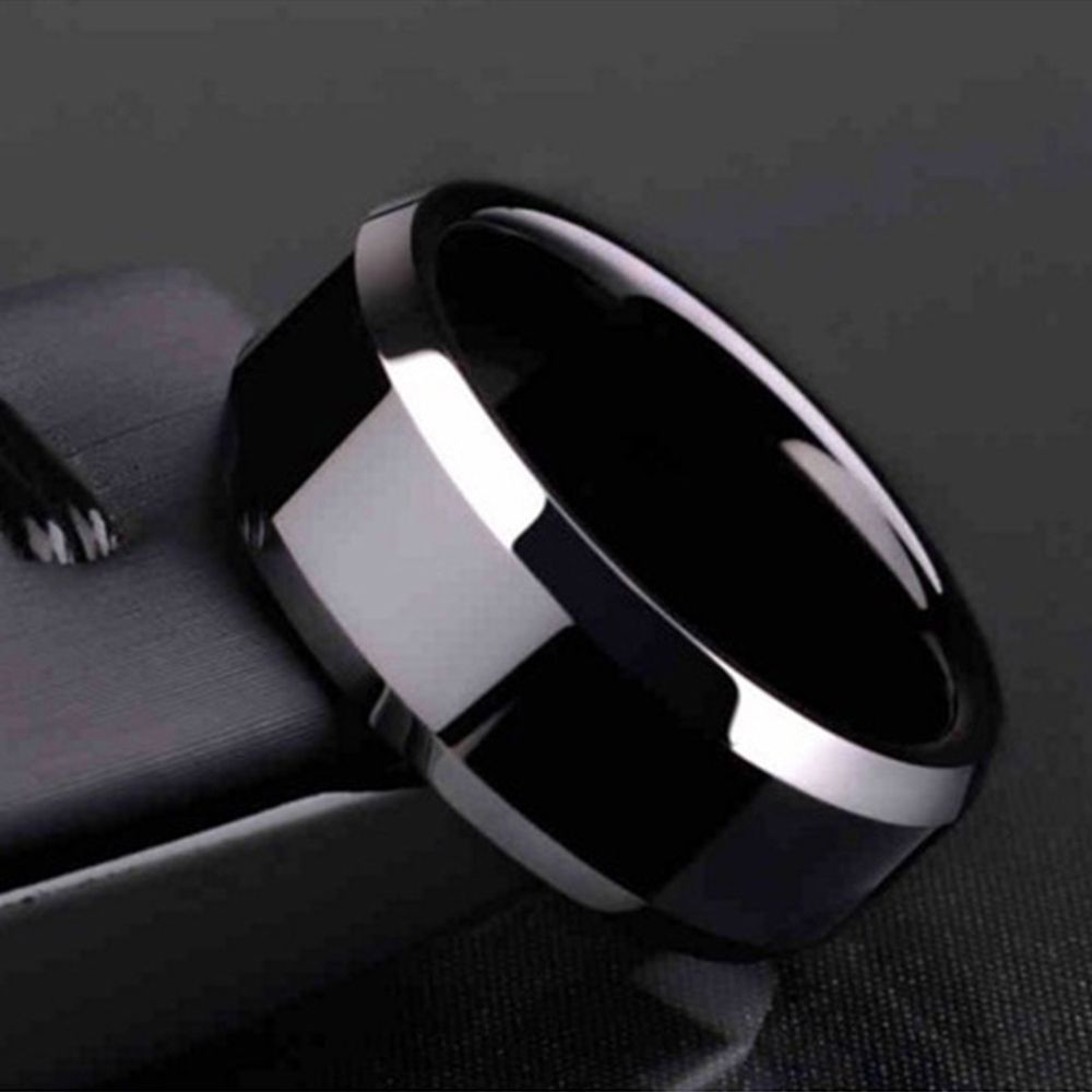 2 PCS Ring Men Titanium Black, Ring Size:6(Black)