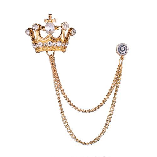 Unisex Crown Shape Brooch Tassel Chain Lapel Pin-