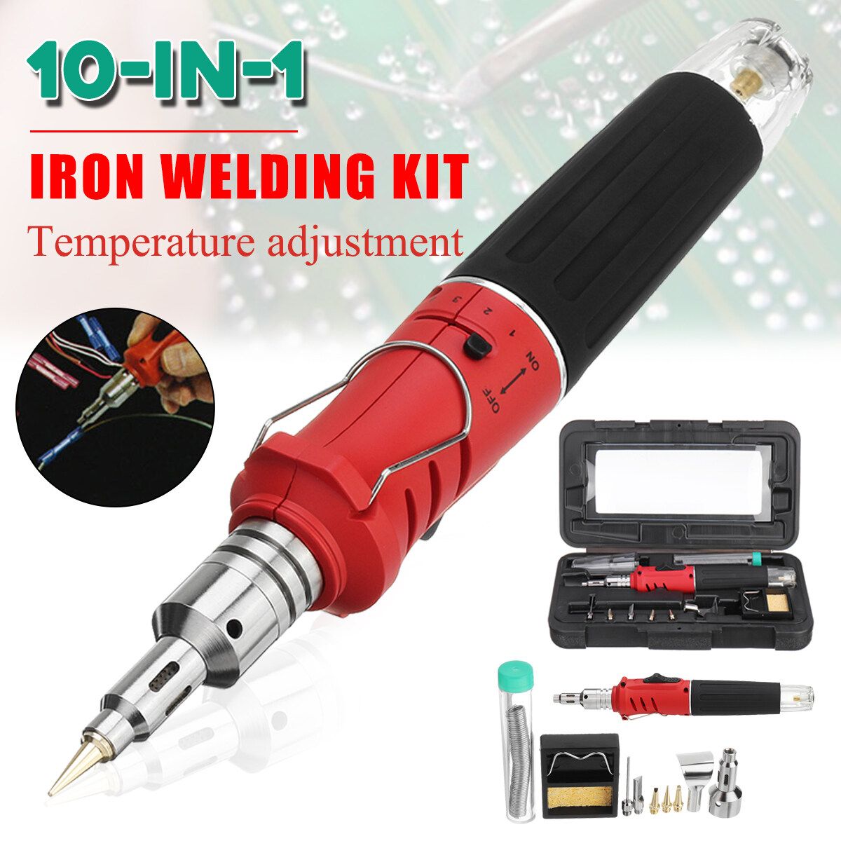 1115K 10 In 1 Cordless Ignition Gas Iron Kit Welding Torch Tool Wood Burning Pen Set Pyrography Crafts Kit Gules