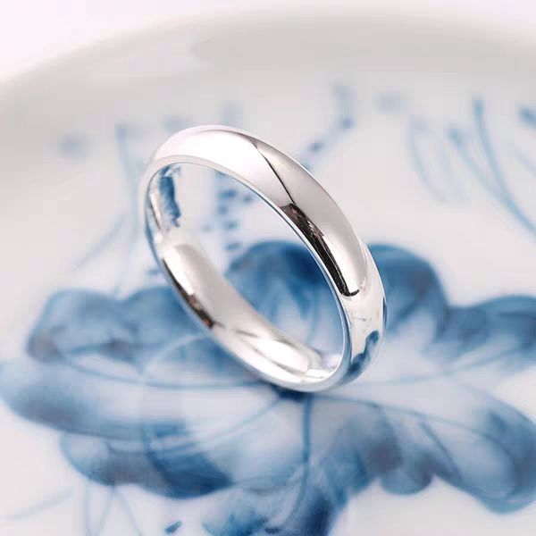 4mm Silver Titanium Engagement Wedding Pendant Ring Band Plain Dome Polished
