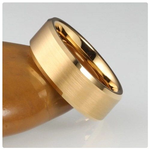 8mm Gold Tone Stainless Steel Matte Brush Wedding Band