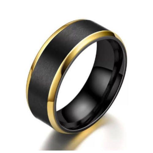 Minimalist Black Gold Ring Stainless Steel Anniversary Wedding Band