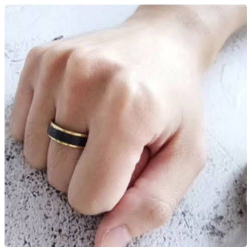 Minimalist Black Gold Ring Stainless Steel Anniversary Wedding Band