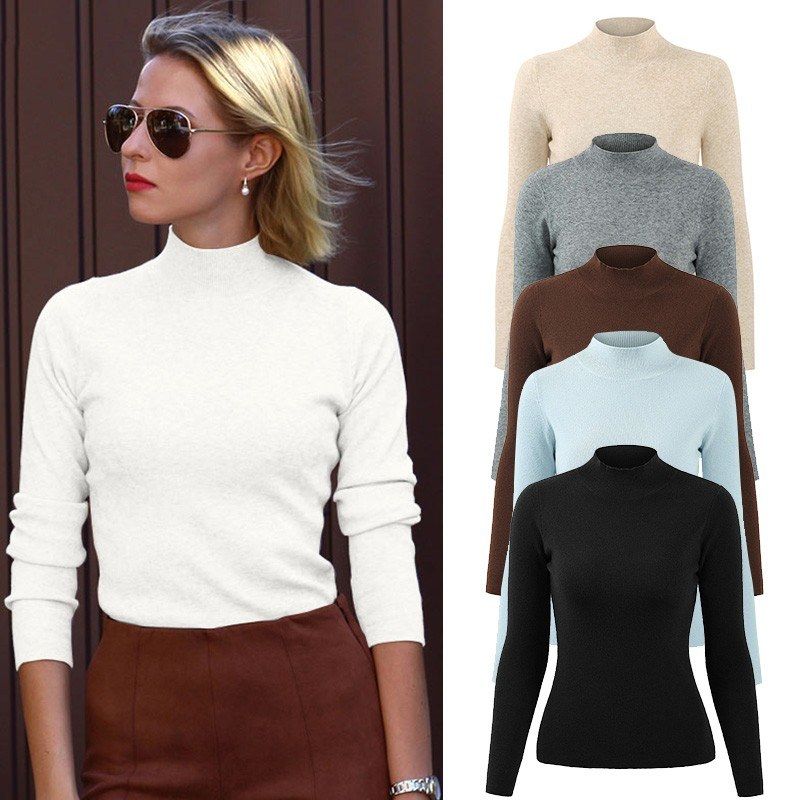 Casual Women Autumn Winter Basic Knitted Sweater Solid Color